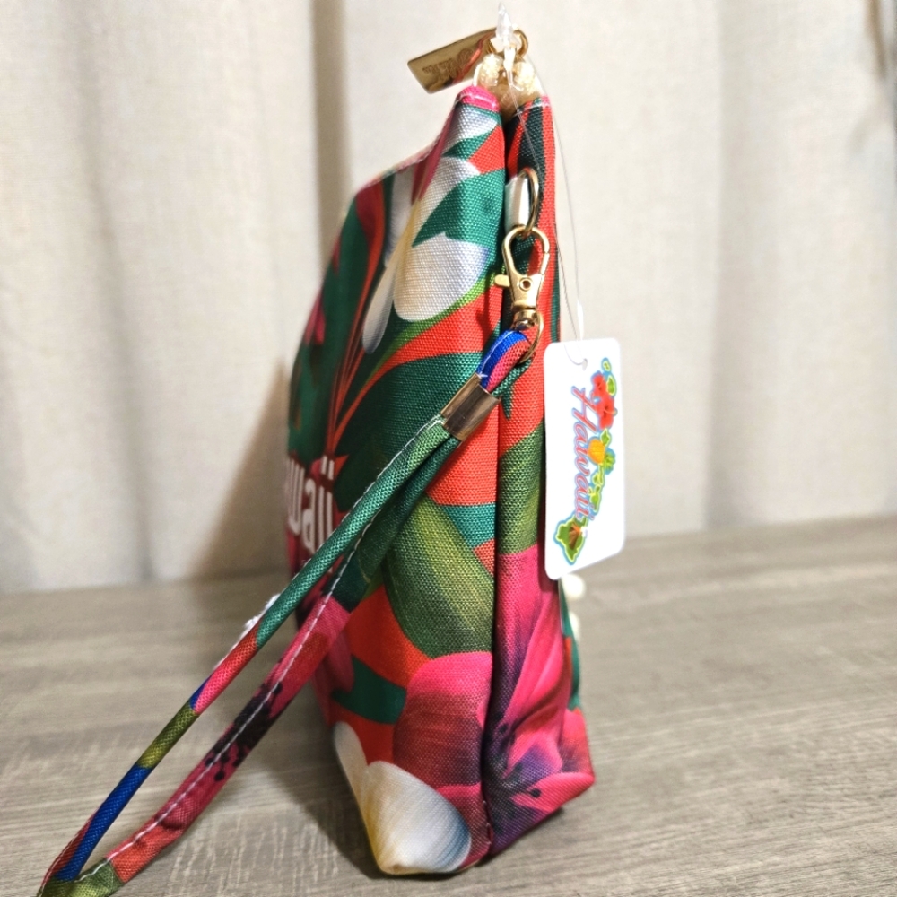 Hawaii Large Wristlet Pouch Hibiscus Tropical Clutch Beach Bag Cosmetic - Picture 2 of 5